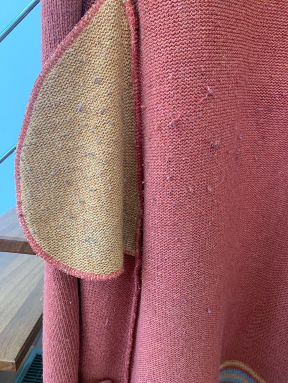 Women’s Two-Tone Zip Front Knit Cardigan - Rust & Mustard - Picture 5 of 7